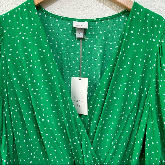 A new day green polka dot wrap dress womens size medium - Picture 3 of 9